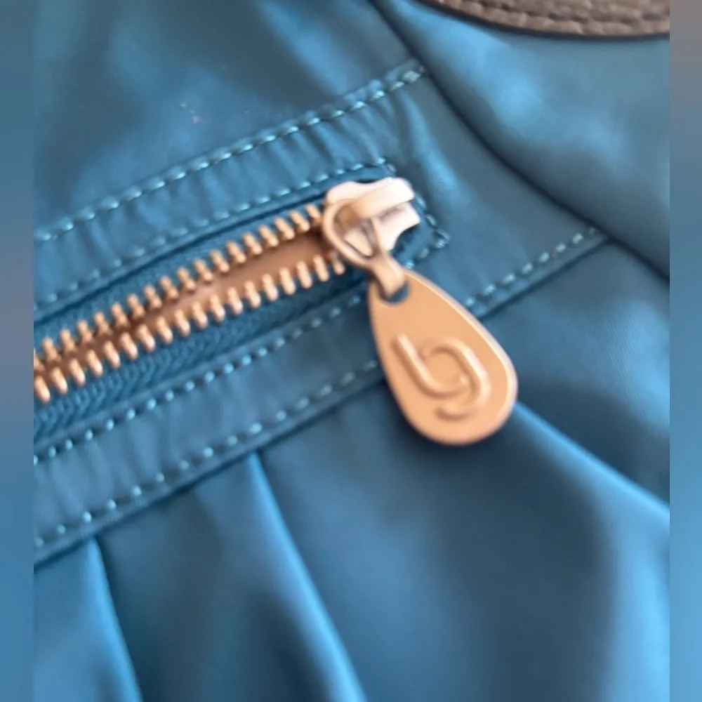 Bagallini Audrey Teal Peacock Blue Pleated Nylon Shoulder Bag